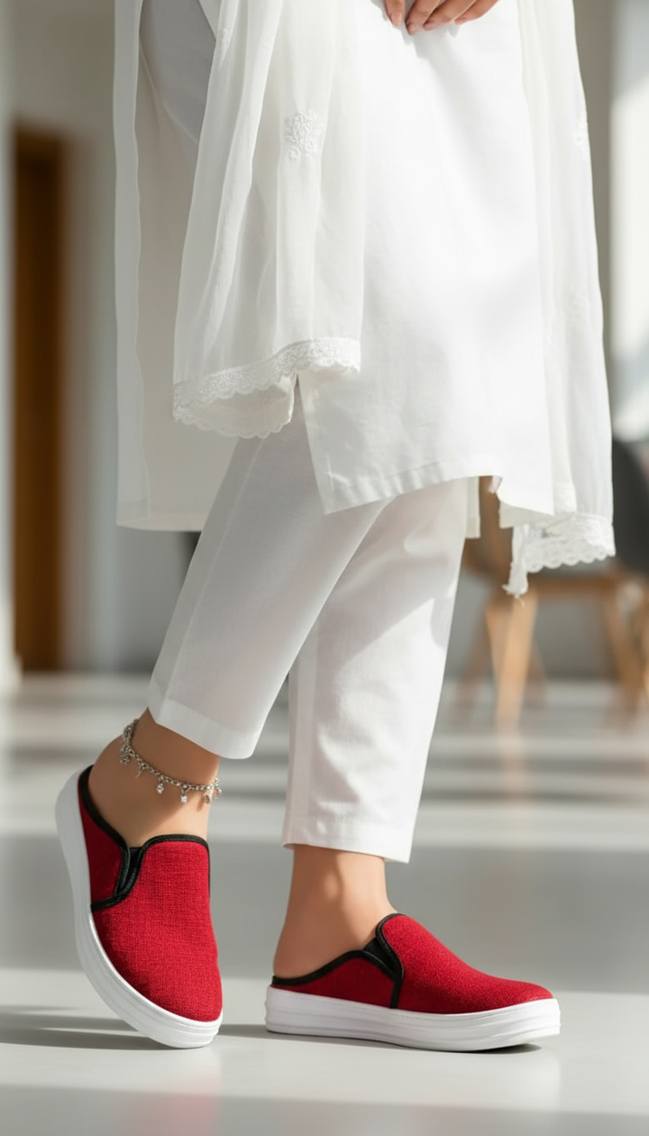 Red Canvas Slip Ons WN6200