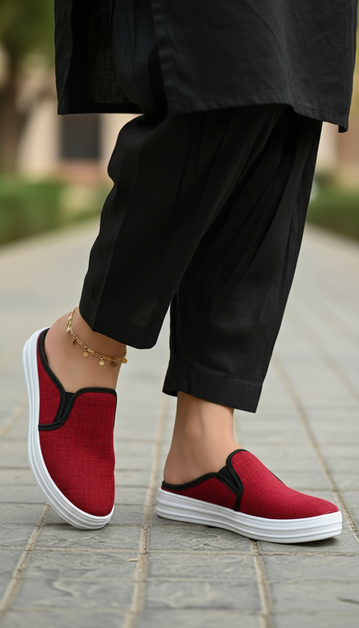 Red Canvas Slip Ons WN6200