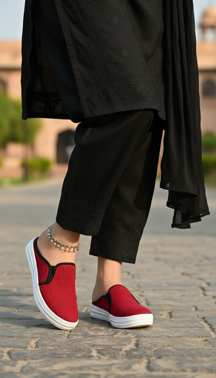 Red Canvas Slip Ons WN6200