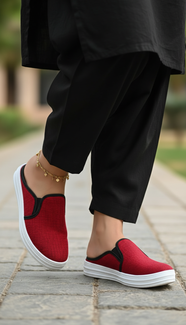 Red Canvas Slip Ons WN6200