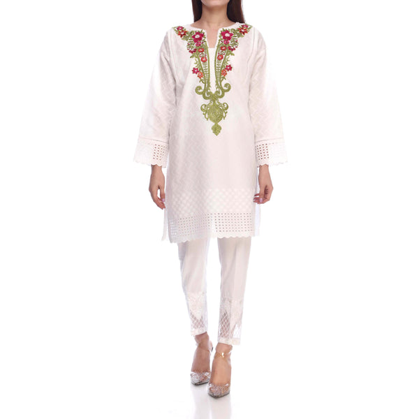 White Color ChikanKari Embellished Shirt PS2156
