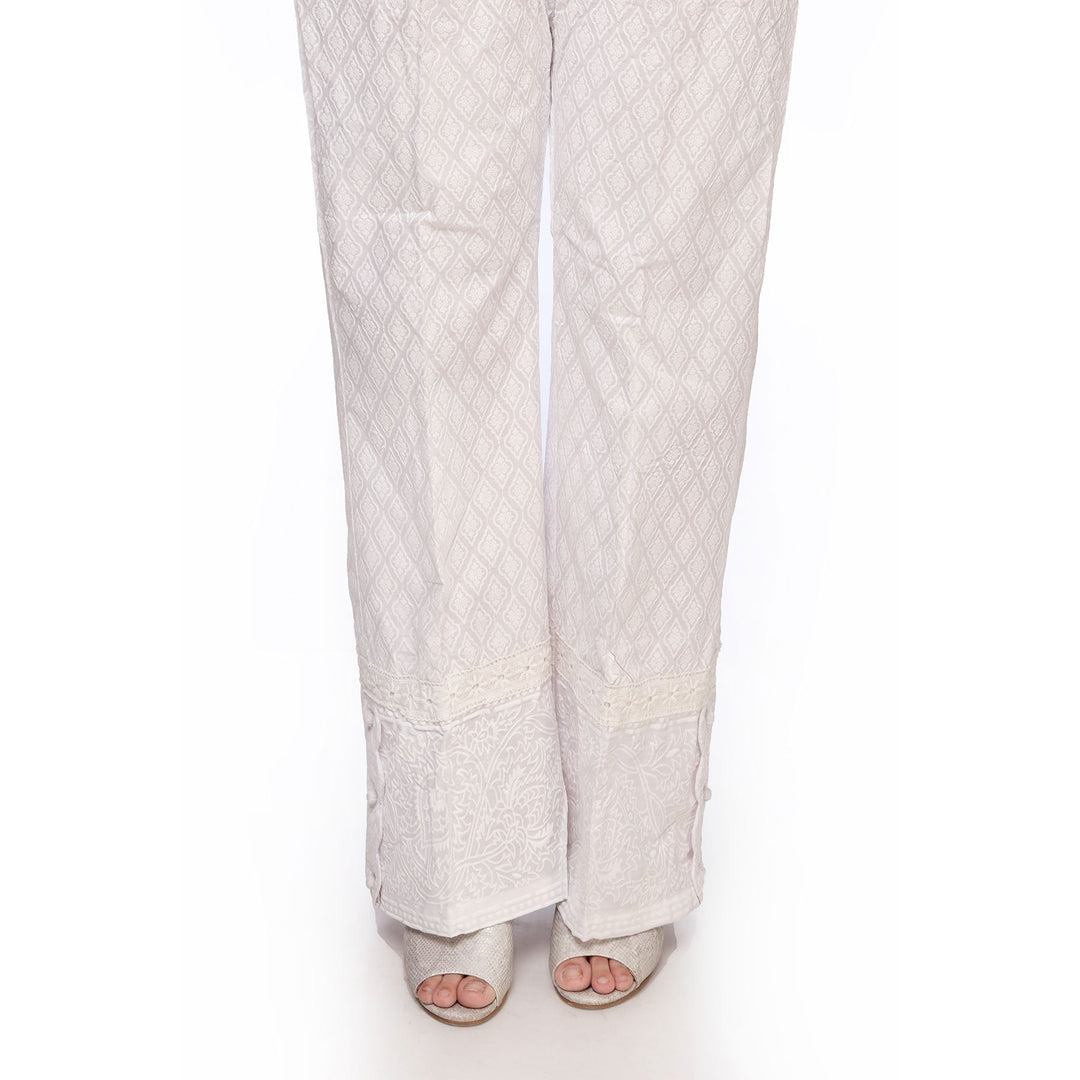White Color Straight Fit Printed Cambric Trousers PS255009
