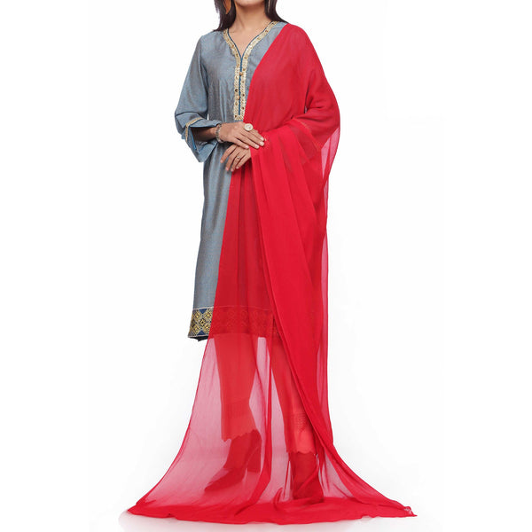 Red Plain Dyed Chiffon Dupatta PS2702