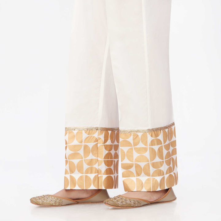 White Printed Cambric Straight Fit Trouser PS3548