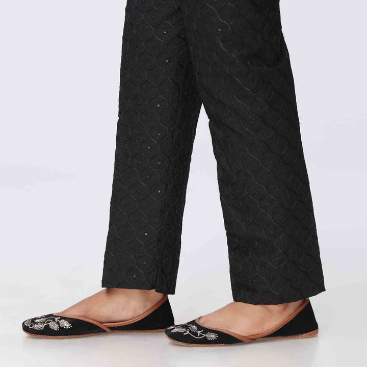 Black Embroidered Cambric Slim Fit Trouser PS3565