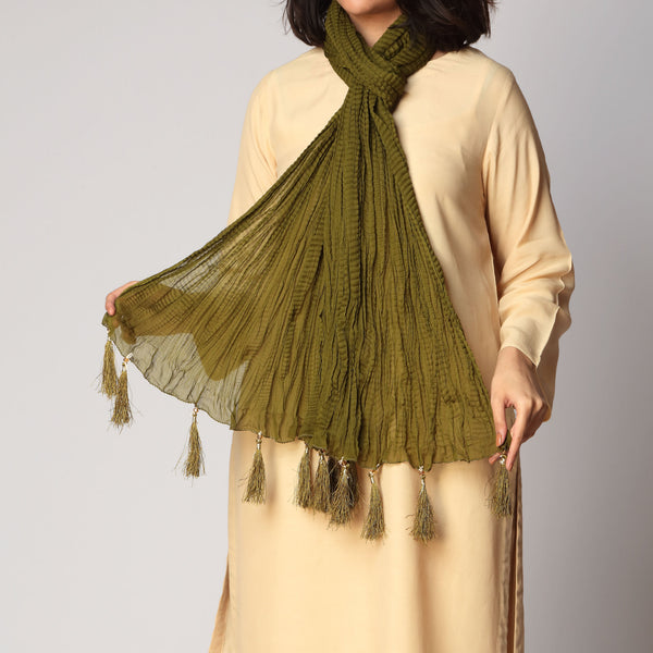 Olive Crush Chiffon stole  PS3756