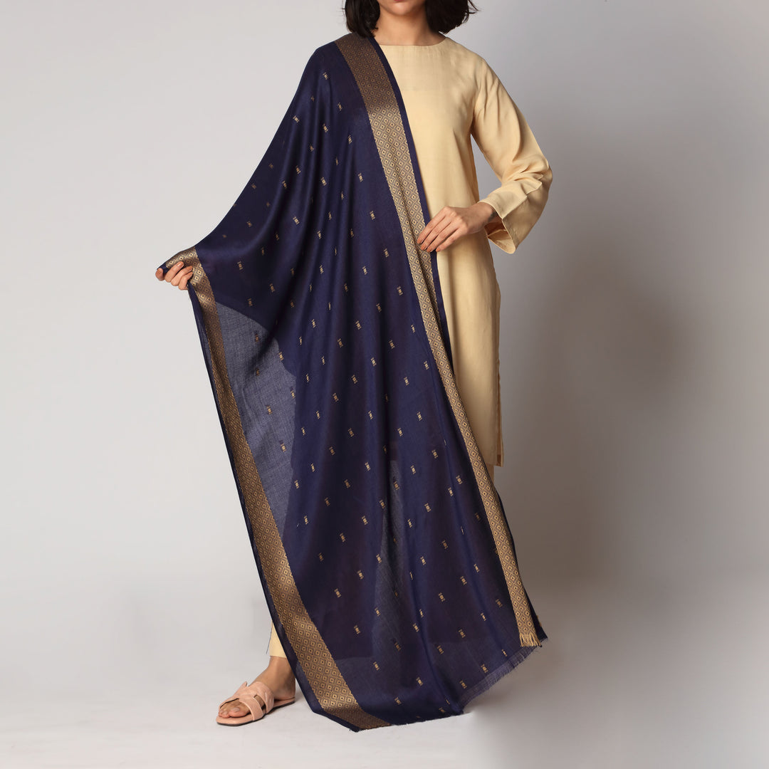 Blue Zari Border Stole PS3766