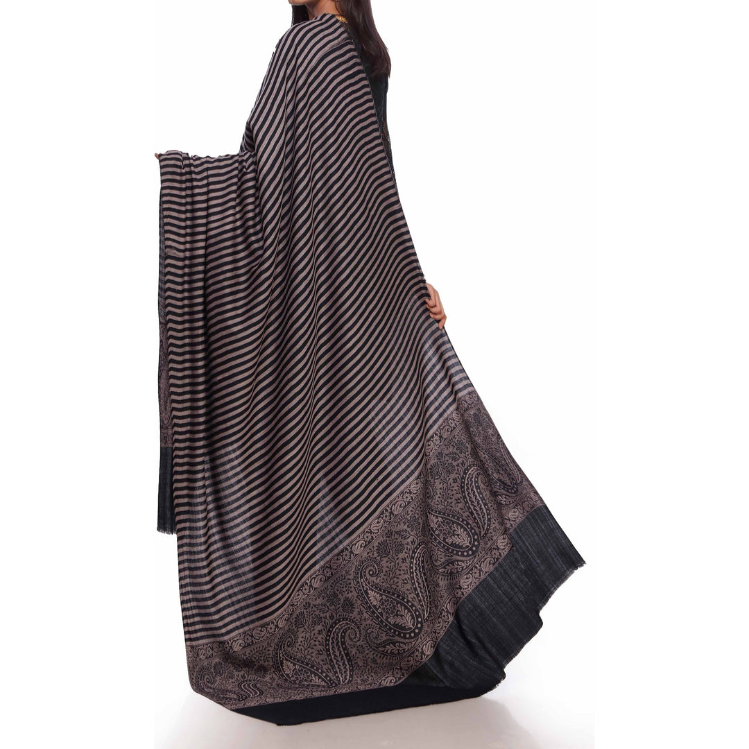 Black Striped & Border Shawl PW2710