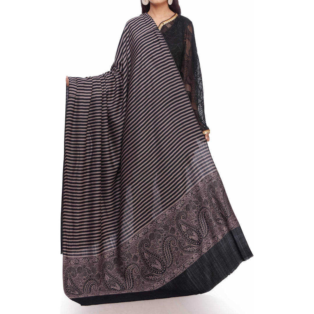 Black Striped & Border Shawl PW2710