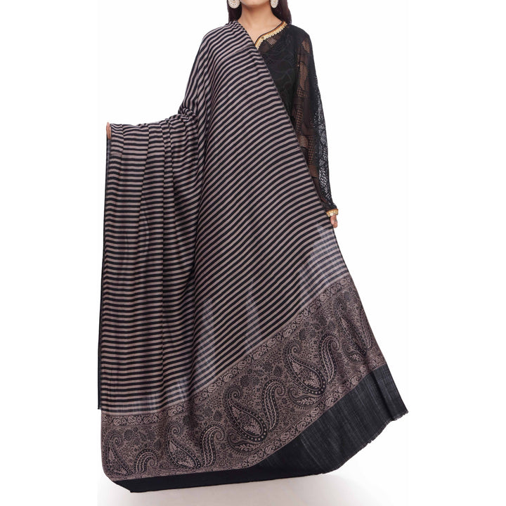 Black Striped & Border Shawl PW2710