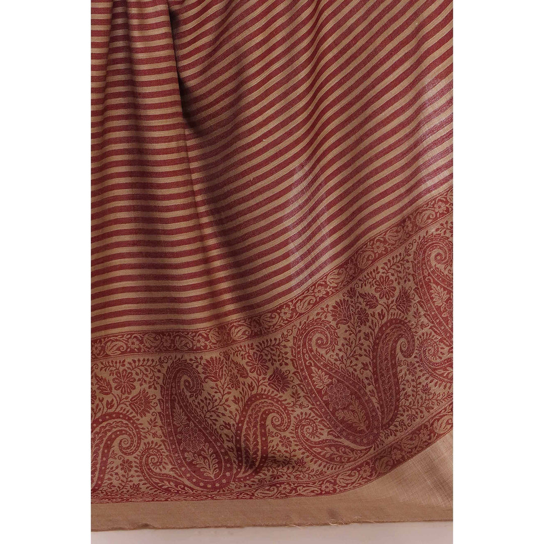 Maroon Striped & Border Shawl PW2710
