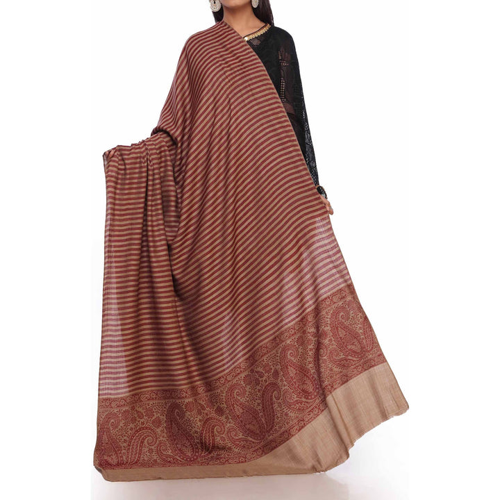 Maroon Striped & Border Shawl PW2710