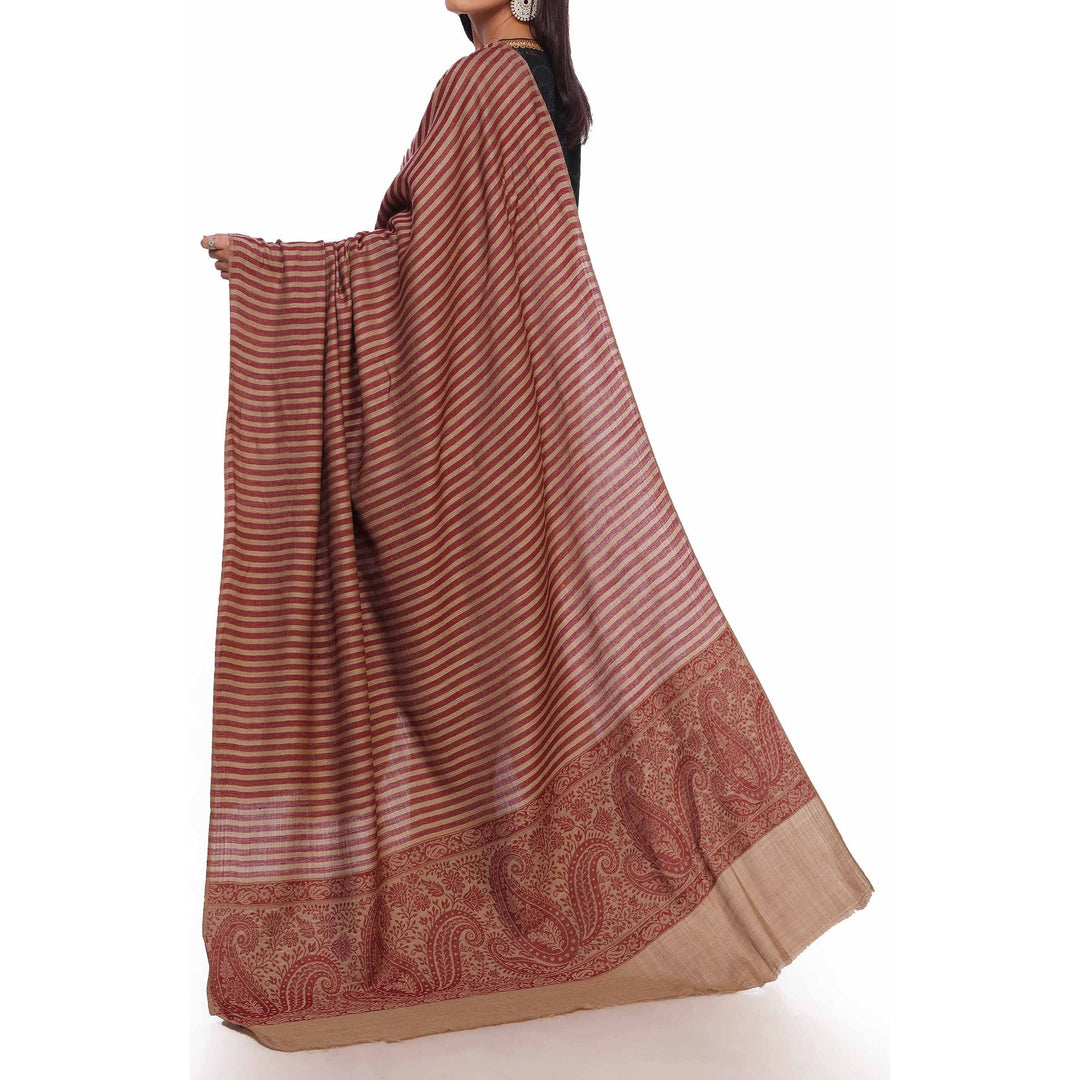 Maroon Striped & Border Shawl PW2710