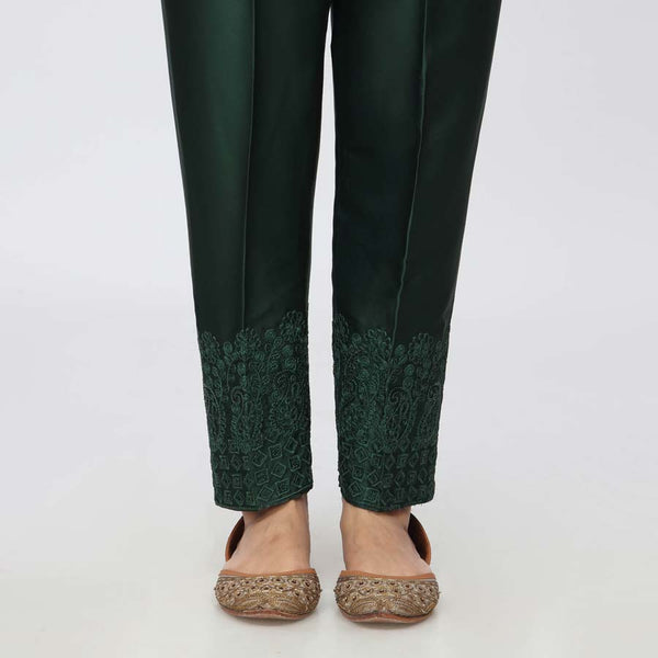 Green Embroidered Shamose Silk Trouser PW3694