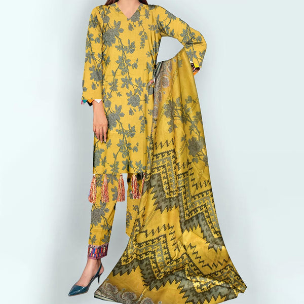 3PC- Unstitched Digital Printed Linen Suit PW9454